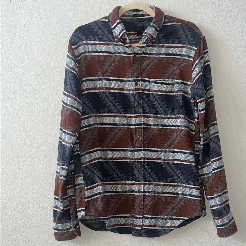 J. Crew Men's Brown and Gray Patterned Shirt